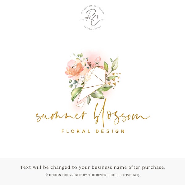 Watercolor Floral Logo, Flower Shop Logo, Bouquet Logo, Wedding Planner Logo, Blush Pink Logo, Premade Logo Design