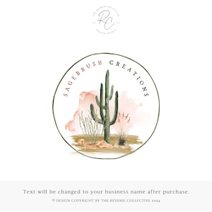 Logo Boho Cactus, Logo Desert Plants, Logo Rustic Western, Logo Watercolor Landscape, Logo Boho, Logo Round Stamp, Design del logo predefinito