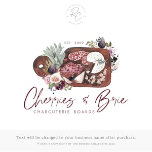 Charcuterie Logo, Cheese Board Logo, Food Logo, Cooking Logo, Herb Logo, Catering Logo, Watercolor Logo, Premade Logo Design