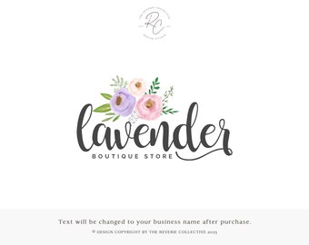 Garden Logo, Lavender Logo, Farmhouse Logo, Photography Logo, Watercolor Floral Logo, Wedding Logo, Premade Logo Design