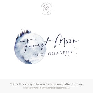 Moon Logo, Forest Logo, Woodland Logo, Rustic Logo, Nature Logo, Photography Logo, Watercolor Logo, Handwritten Logo, Premade Logo Design