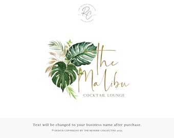 Palm Frond Logo, Summer Logo, West Coast Logo, Watercolor Floral Logo, Botanical Logo, Lounge Logo, Blog, Premade Logo Design