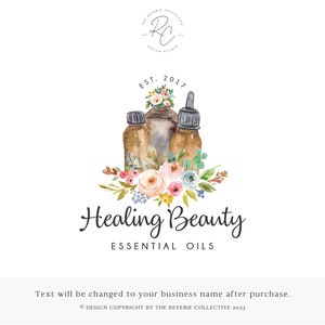 Watercolor Floral Essential Oil Logo: Premade Beauty Branding Design