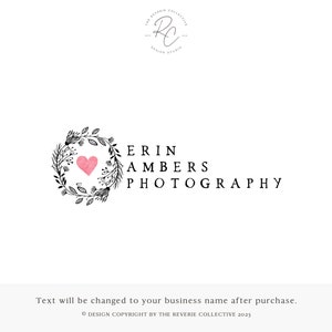 Watercolor Heart Wreath Logo: Rustic Premade Design