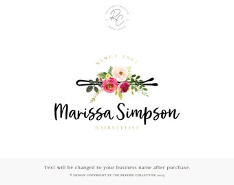 Aquarell Logo, Haarklammer Logo, Boutique Logo, Hairstylist Logo, Floral Logo, Vorgefertigtes Logo Design