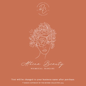 Boho Floral Goddess Line Art Logo: Premade Beauty Branding