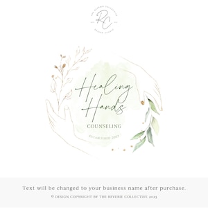 Hands Logo, Eucalyptus Logo, Botanical Logo, Health Logo, Branch Logo, Greenery Logo, Gold Foil Logo, Holistic Logo, Premade Logo Design