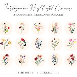 15 copertine Instagram con bouquet di fiori selvatici ad acquerello, icone per le storie in evidenza di Instagram, icone per app iOS, widget per iPhone, punti salienti di Instagram