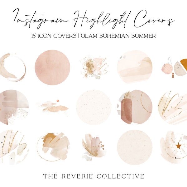 15 Boho Pink Gold Abstract Instagram Covers, Bohemian Instagram Story Highlight Icons, iOS App Icons, iPhone Widgets, Instagram Highlights