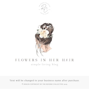 Watercolor Floral Logo, Messy Bun Logo, Woman Logo, Farmhouse Logo, Rustic Logo, Hair Logo, Girl, Premade Logo Design