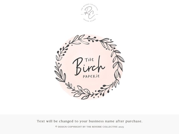 Watercolor Wreath Logo Design: Premade Floral Branding