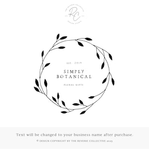 Rustic Logo, Hand Drawn Logo, Round Logo, Wreath Logo, Photography Logo, Branch Logo, Circle Logo, Premade Logo Design