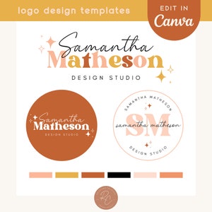 Retro Sparkles Logo Design Template: Editable Boho Branding (Canva)