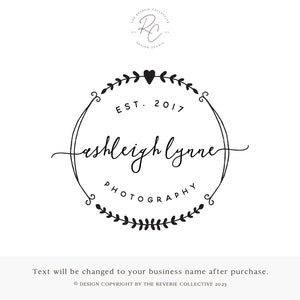 Rustic Floral Logo, Hand Drawn Logo, Black & White Logo, Vintage Logo, Photographer Logo, Shop Logo, Premade Logo Design