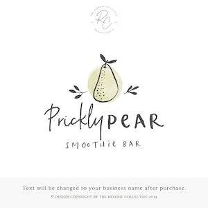 Watercolor Logo, Pear Logo, Hand Drawn Logo, Health Logo, Restaurant Logo, Food Logo, Fruit Logo, Premade Logo Design