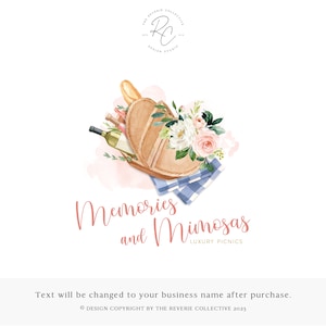 Watercolor Picnic Basket Logo: Premade Floral Logo Design