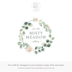 Watercolor Eucalyptus Wreath Logo: Premade Botanical Design