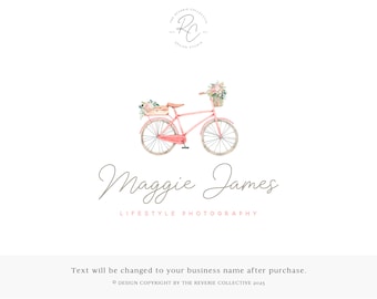 Bike Logo, Bicycle Logo, Floral Logo, Watercolor Logo, Photography Logo, Lifestyle Logo, Wedding Logo, Premade Logo Design