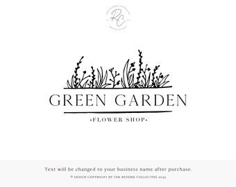 Logo floral, logo dessiné à la main, logo de jardin, logo de photographie, logo simple, logo de boutique, logo de fleur, création de logo premade