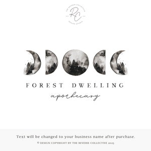 Moon Logo, Forest Logo, Woodland Logo, Rustic Logo, Shop Logo, Photography Logo, Watercolor Logo, Premade Logo Design