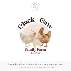 Chicken Farm Logo, Rooster Chicks Logo, Hen Ranch Logo, Rustic Farmhouse Logo, Homestead Logo, Watercolor Animal Logo, Premade Logo Design