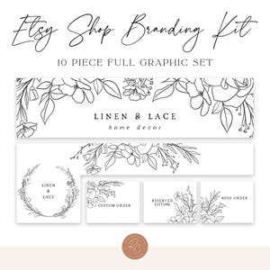 Botanical Etsy Shop Branding Kit: Floral Line Art (Digital Files)