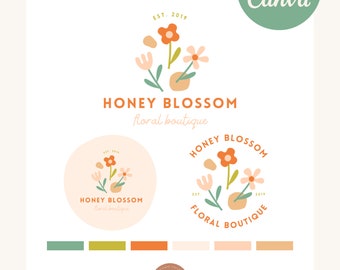 Boho Floral Logo Design Template: Editable Canva Branding