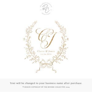 Logo con stemma nuziale vittoriano, logo chinoiserie, logo monogramma in lamina d'oro, logo romantico Regency, logo emblema femminile, design logo predefinito