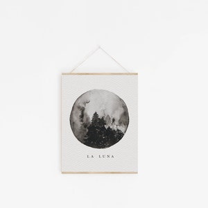 Watercolor Moon Art Print: Rustic Forest Scene (Digital Download)