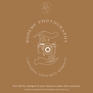 Photography Logo, Camera Logo, Boho Logo, Minimal Logo, Hand Logo, Line Art Logo, Bohemian Logo, Neutral Logo, Premade Logo Design