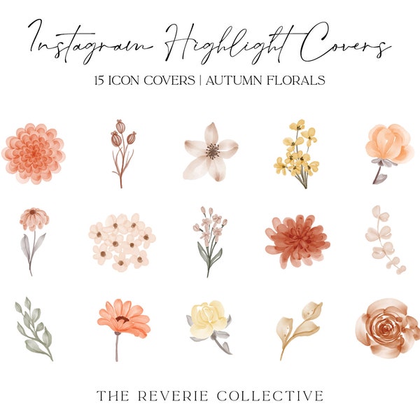 15 Orange Autumn Floral Instagram Covers, Boho Fall Instagram Story Highlight Icons, iOS App Icons, iPhone Widgets, Instagram Highlights