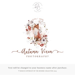 Watercolor Fox Logo: Bohemian Autumn Floral Premade Design