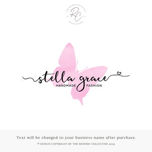 Butterfly Logo Design, Feminine Script Branding, Romantic Heart Watermark, Girly Fashion Studio, Pink Boutique Brand, Soft Coquette Style