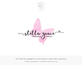 Watercolor Logo, Butterfly Logo, Simple Logo, Cursive Font Logo, Fashion Logo, Boutique Logo, Premade Logo Design