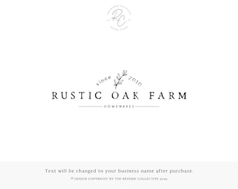 Rustic Farmhouse Logo Design, Simple Country Branding, Vintage Homestead Watermark, Neutral Botanical Branch Shop, Cozy Cattle Ranch Studio