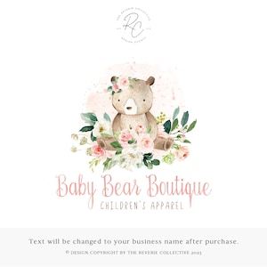 Watercolor Floral Bear Premade Logo Design