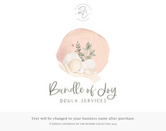 Watercolor Doula Logo Design, Neutral Motherhood Branding, Feminine Birth Watermark, Boho Midwife Boutique Brand, Minimal Wellness Studio