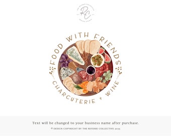 Logo de plateau de fromages, logo de charcuterie, logo de blog culinaire, logo cuisine, logo de traiteur, logo figue, logo olive, logo herbe, création de logo premade