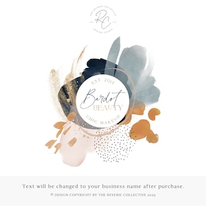Abstract Watercolor Logo Design, Modern Brushstroke Branding, Neutral Boho Watermark, Gold Feminine Boutique Brand, Chic Inked Studio
