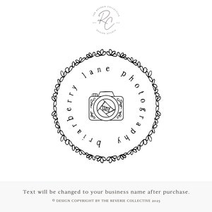 Camera Logo, Hand Drawn Logo, Black & White Logo, Photography Logo, Rustic Circle Logo, Simple Logo, Premade Logo Design