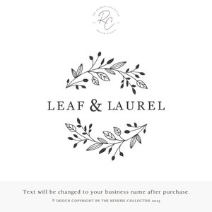 Laurel Logo, Rustic Logo, Wreath Logo, Photography Logo, Round Logo, Branch Logo, Boutique Logo, Premade Logo Design