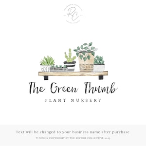 Botanisches Logo, Sukkulenten Logo, Pflanzen Logo, Aquarell Blumen Logo, Garten Logo, Kaktus Logo, Blog, Vorgefertigtes Logo Design