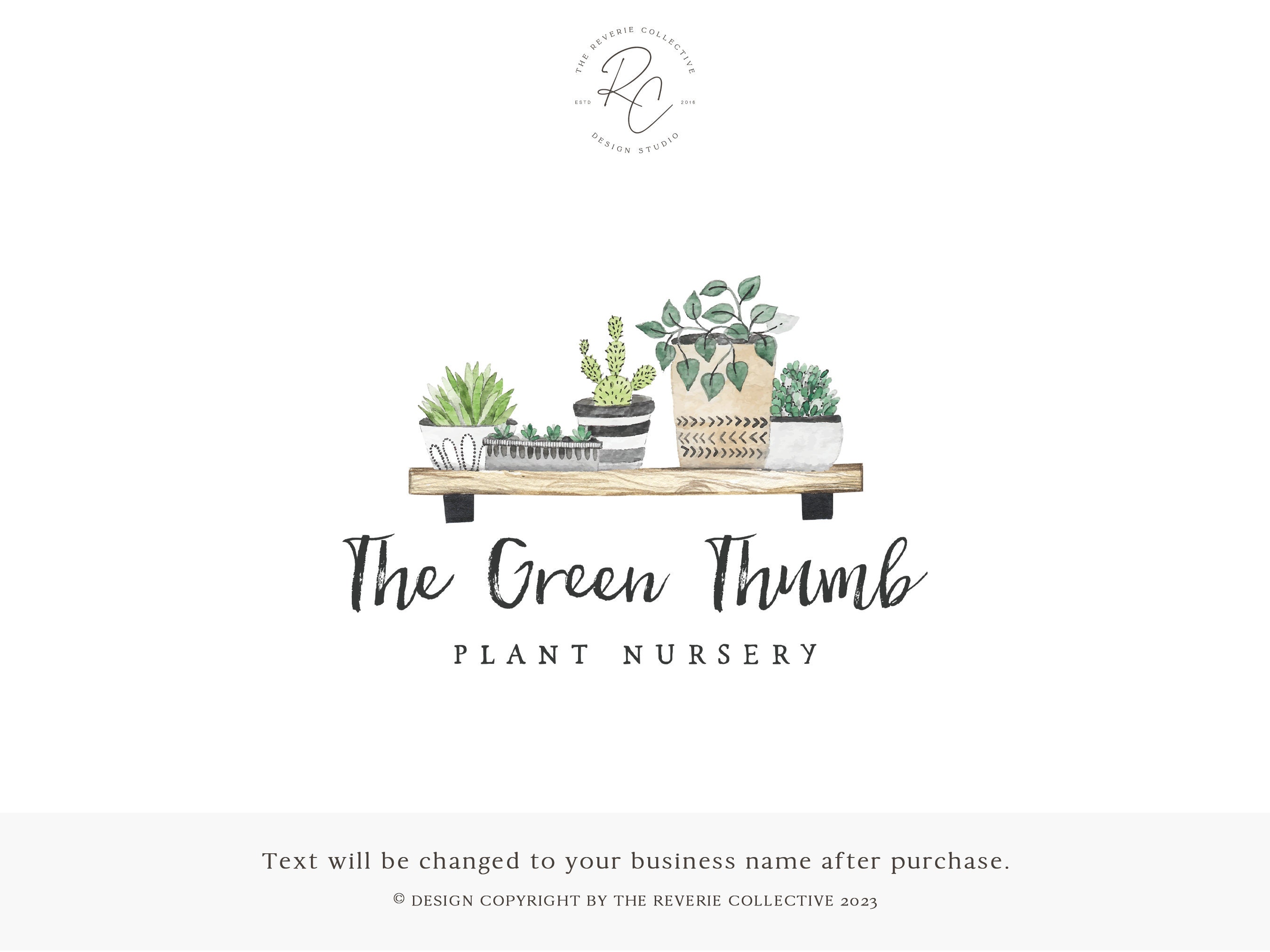 Watercolor Plant Logo Design, Rustic Nursery Branding, Botanical Garden  Watermark, Organic Greenhouse Brand, Modern Succulent Studio - Etsy