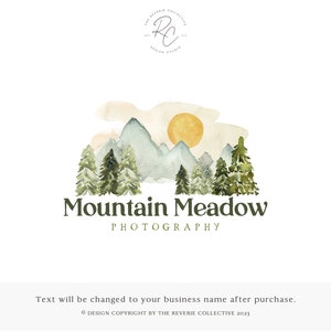 Mountain Logo, Forest Logo, Woodland Logo, Rustic Logo, Sun Logo, Photography Logo, Nature Logo, Watercolor Logo, Premade Logo Design