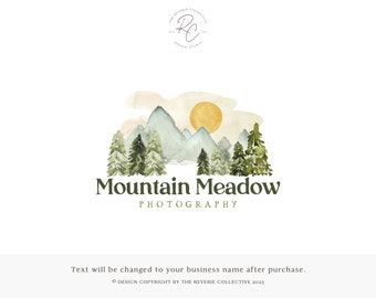 Mountain Logo, Forest Logo, Woodland Logo, Rustic Logo, Sun Logo, Photography Logo, Nature Logo, Watercolor Logo, Premade Logo Design