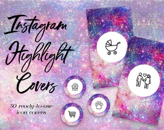 50 Galaxy Glitter Instagram Covers, Instagram Story Highlight Icons, iOS App Icons, iPhone Widgets, Instagram Highlights, Instagram Template