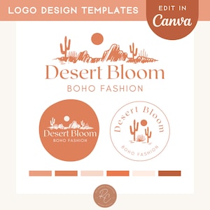 Boho Cactus Logo Design Template: Hand-Drawn Western Branding (Editable Canva)