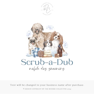 Logotipo de tosador de cães, logotipo de tosa móvel, logotipo de pug aquarela, logotipo de cavalier king charles spaniel, logotipo de acessórios para animais de estimação, design de logotipo pré-fabricado