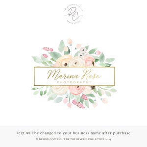 Floral Watercolor Logo Design: Feminine Premade Business Branding