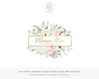May include: A watercolor floral logo design with a gold frame and the text "Marina Rose Photography".